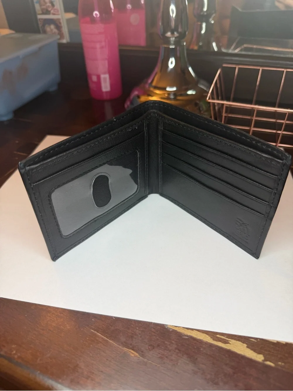 Steve Madden Black Leather Bifold Card & Key Wallet